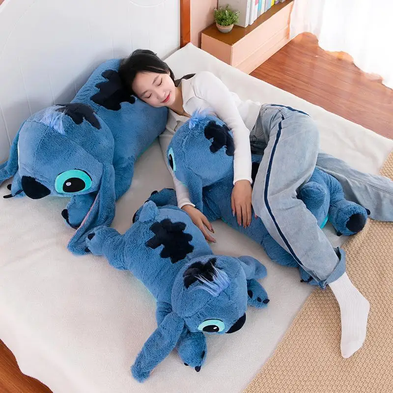 

40/60/80/100cm Stitch Doll Disney Plush Toys Lilo&Stitch Plush Stuffed Doll Soft Pillow Prone Posture Dark/Light Blue Cute Toy