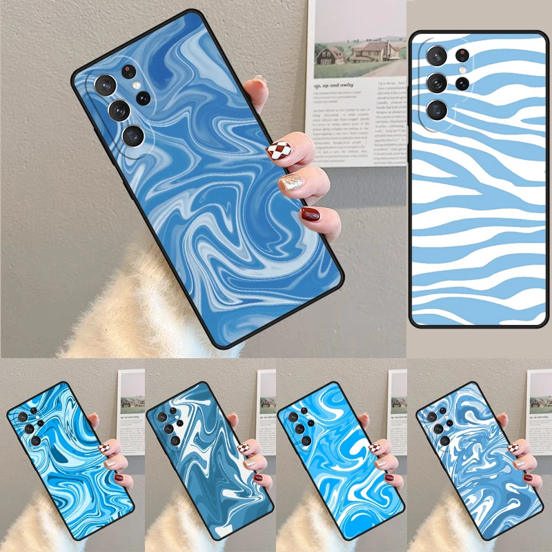 Cover For Samsung Galaxy S24 Ultra S21 S22 S9 S10E Note 10 20 Plus FE S23 Liquid Swirl Abstract in Neutral Blue Grey Phone case