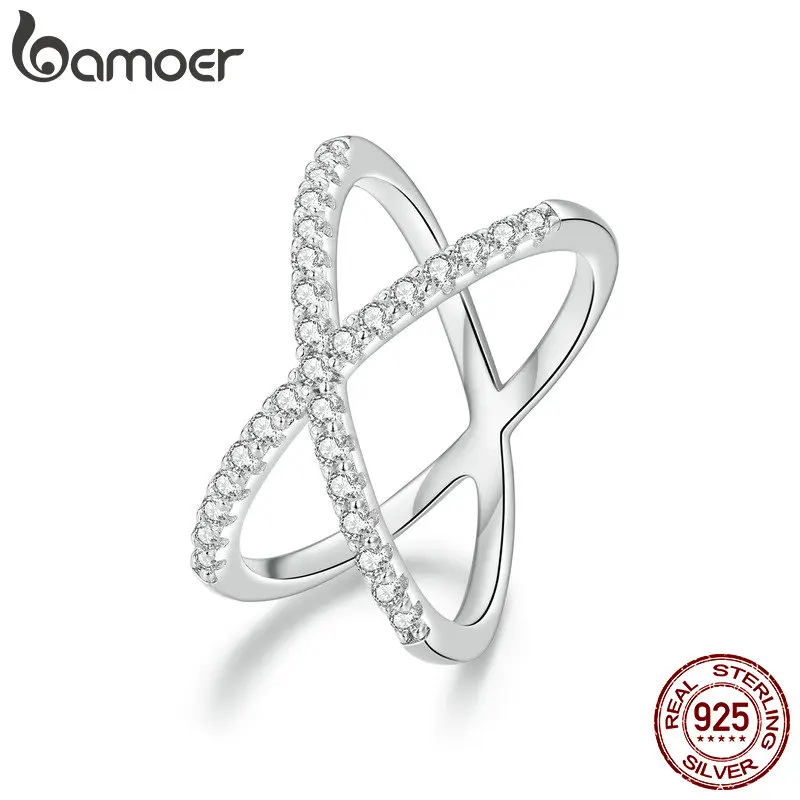 BAMOER Moissanite Criss Cross Wedding Band for Women, D Color VVS1 Moissanite Stackable X Promise Ring Wedding Fine Jewelry