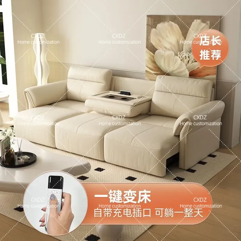 2025 new first-class electric leather sofa multi-functional living room double three-person intelligent straight space