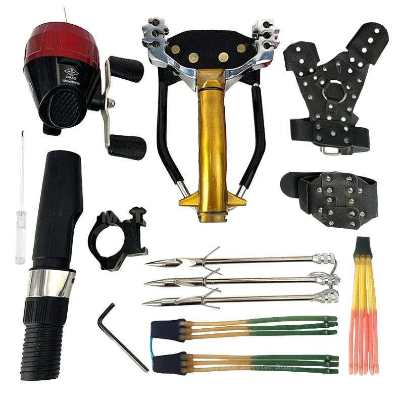 

Outdoor Hunting Powerful Fishing Slingshot with Wrist Rest All-metal Material Sling Shot Large Catapult for Fishing and Ball