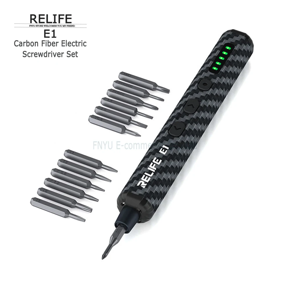 

RELIFE E1 Electric Screwdriver Set 12 in 1 Carbon Fiber Screwdrivers LED Shadowless Lights Adjustment Precision Repair Tool Kit