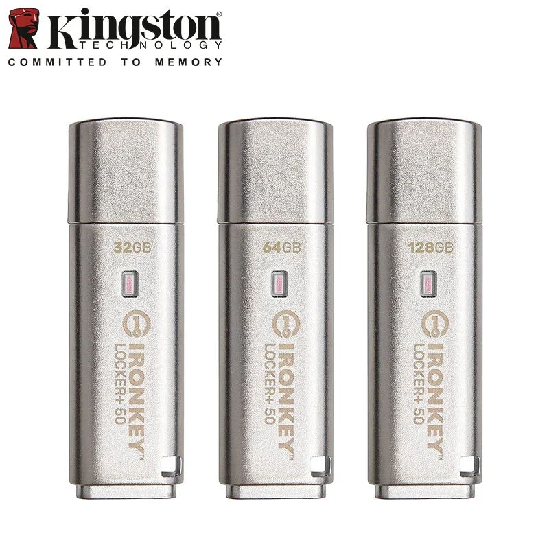 Unidad Flash USB Original Kingston IronKey Locker+ 50 con Cifrado XTS-AES para Protección de Datos, Memoria USB de 16 GB, 32 GB, 64 GB, 128 GB