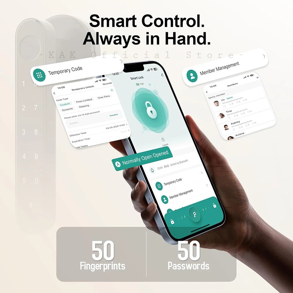 KAK Tuya Handle Fingerprint Key Card Digital Smart Door Lock Keypad Key Entry Electronic Lock 180 Days Super Long Standby Time image 5