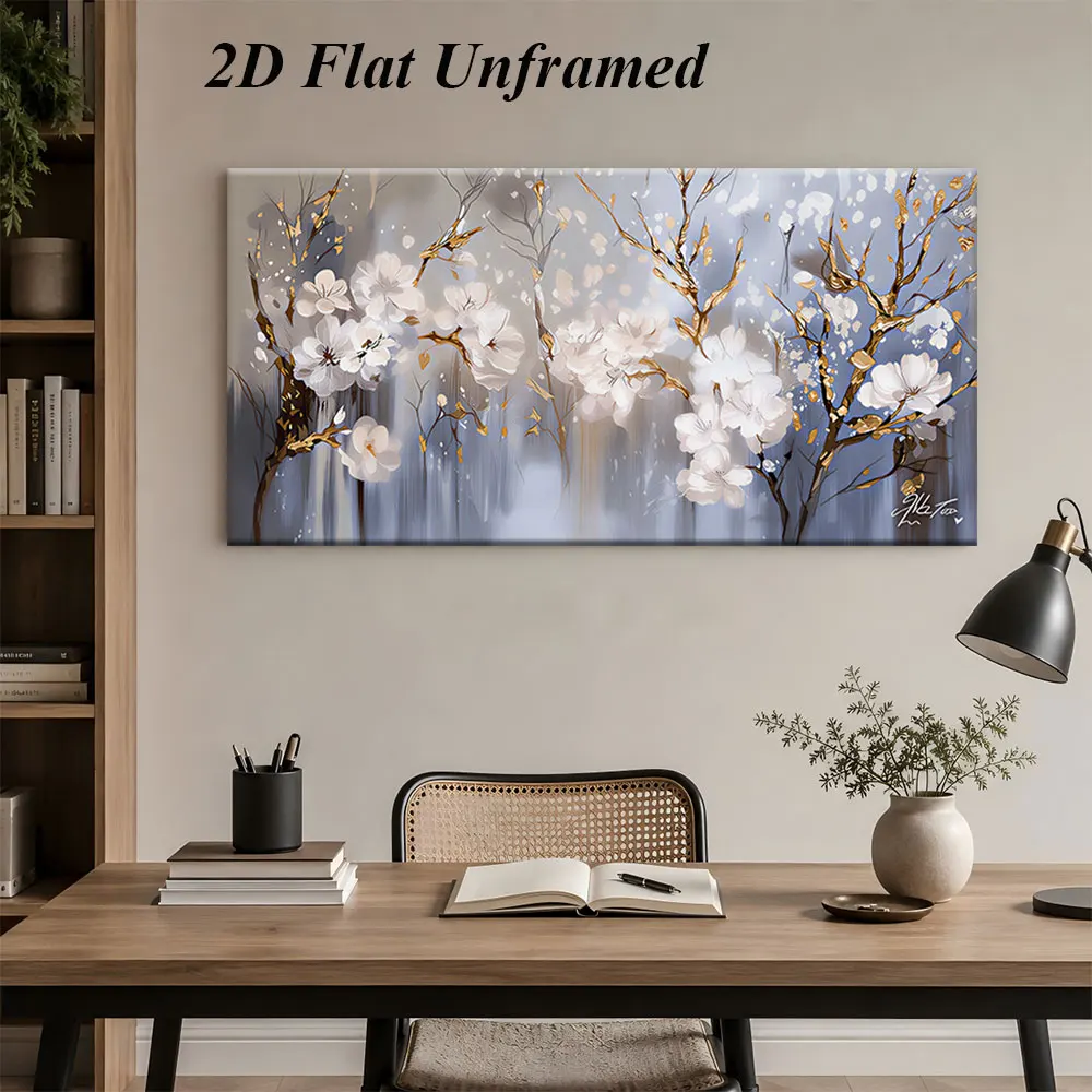 (1PC Unframe)1 modern minimalist gold branch jade flower frameless decorative painting, living room sofa, background wall, entra