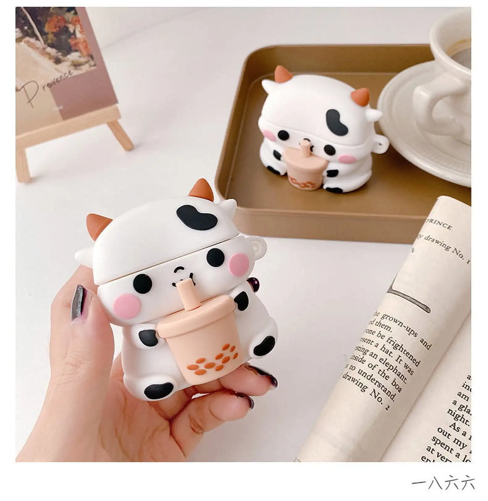 Wireless EarphoneSilicone Case, Compatible , with Hiking Buckle, Cute Cow Shape