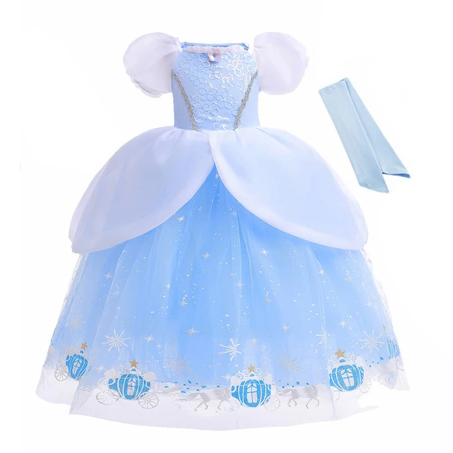 Girls Cosplay Fairy Tale Princess Costume Halloween Birthday Party Outfit Kids Role Play Elsa Rapunzel Snow White Belle  Clothes