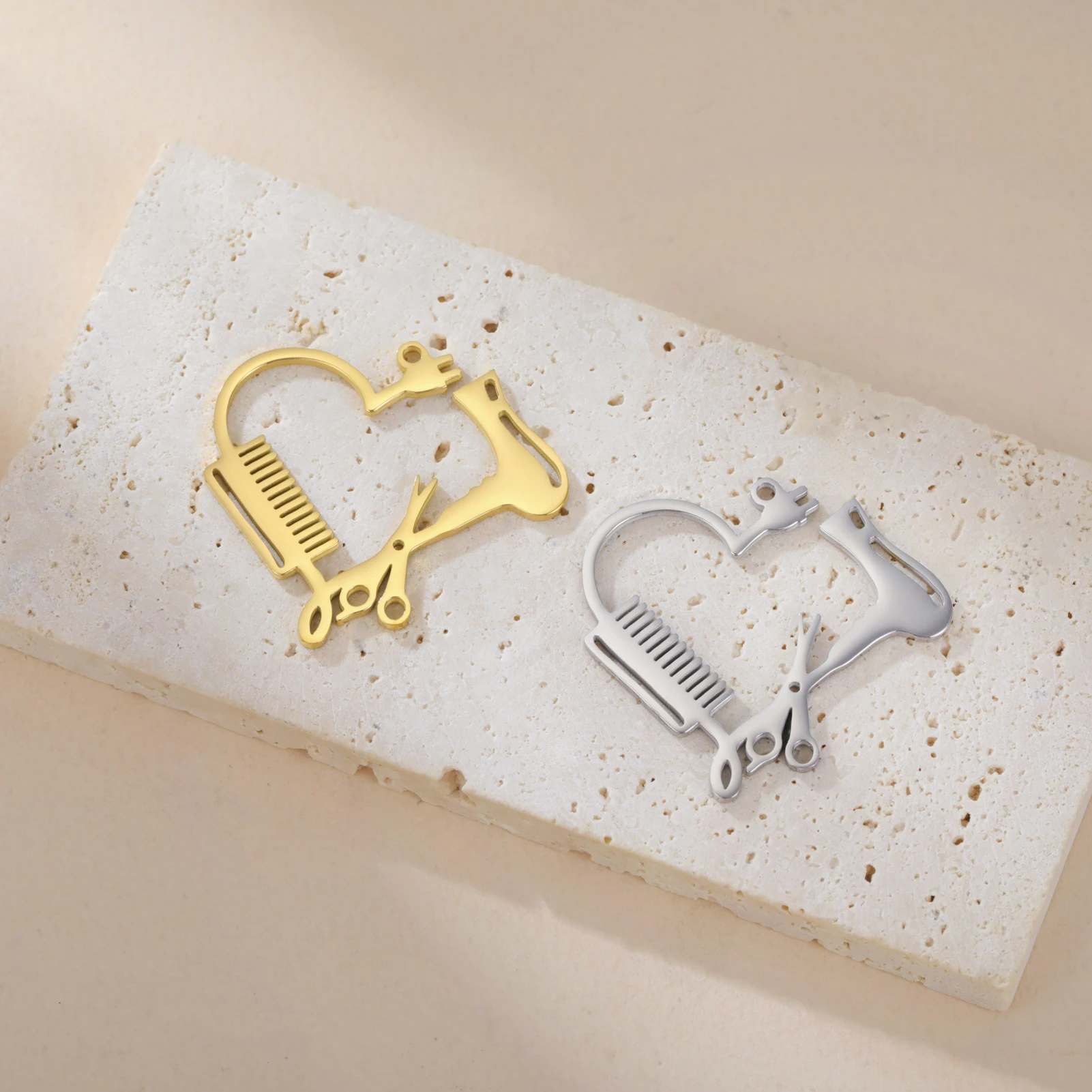 Unift Comb Scissor Dryer Heart Charm Stainless Steel Pendant for Hairdresser Tool Charm for Necklace Earring Jewelry DIY Making