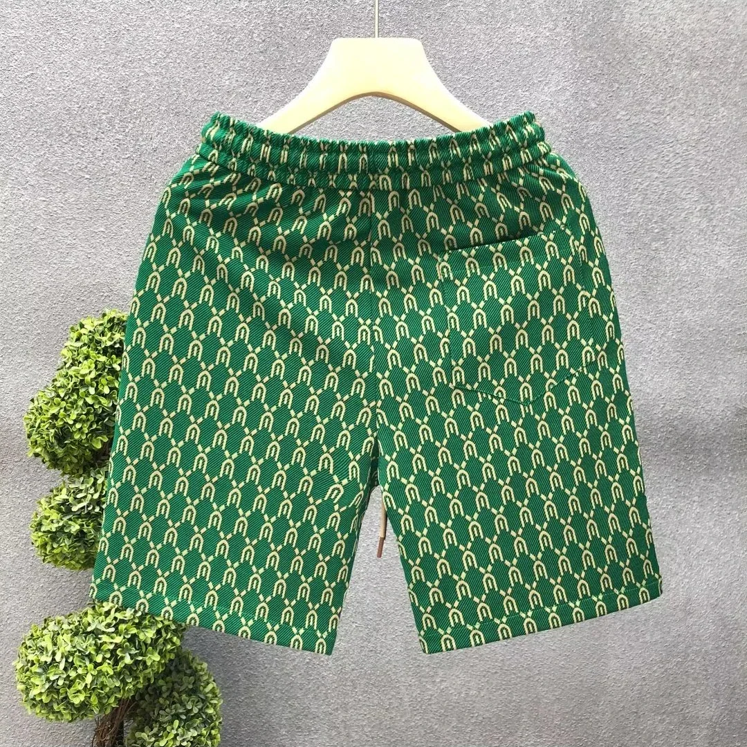 Summer Men's Beach Shorts Korean Fashion Sports Shorts Outdoor Casual Men's Clothing Exquisite Pattern Green Shorts 2024 New