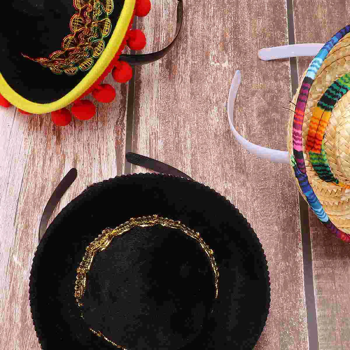 3 Pcs Hats Mexican Folk Style Straw Mexico Sombrero Small Sombreros Festical Banquet