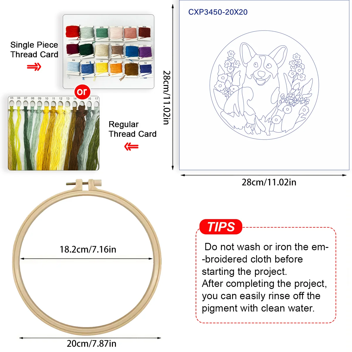 1 Stück 20X20CM/15X15CM 7,87/6,3 Zoll Hund Stickerei Starter-Kit DIY-Kit DIY-Stickerei-Set für Anfänger Nadelkunst – Detail 5