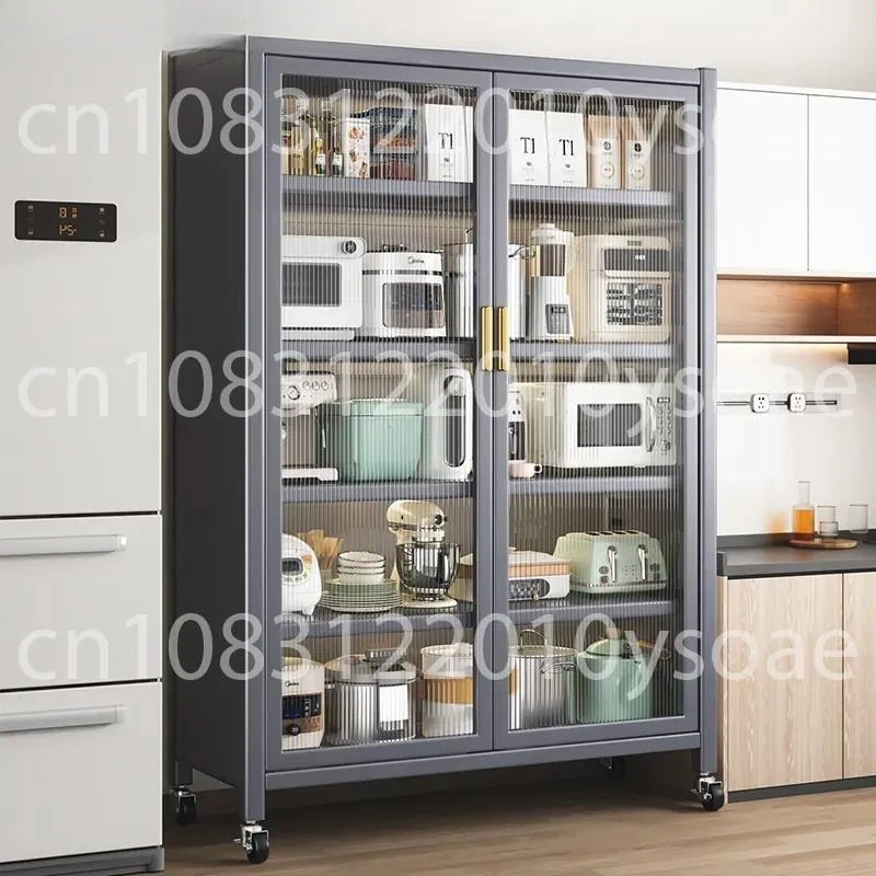Kitchen Storage Cabinet Multifunctional Double Door Locker Multi-layer Household Pot Cupboard Microwave Oven Edge Shelf