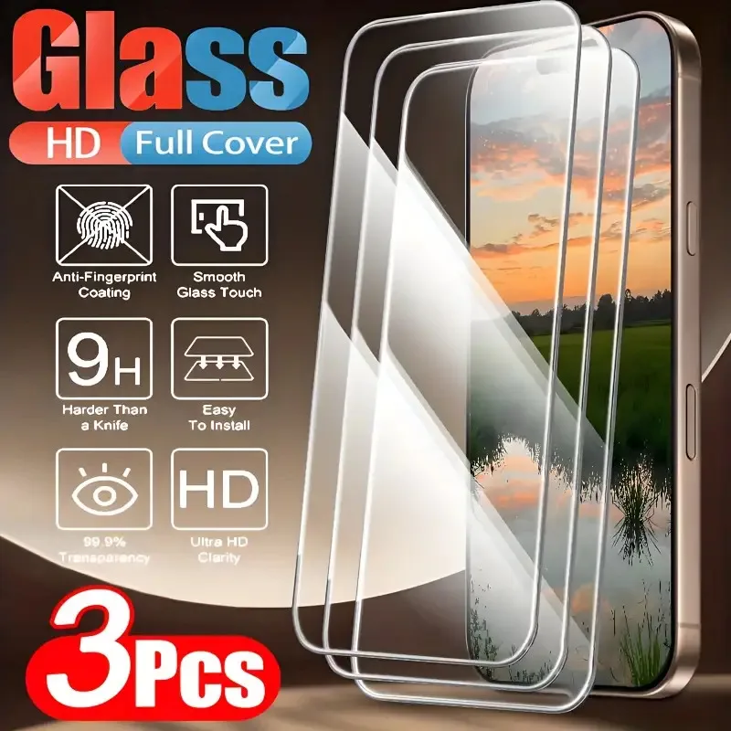 3 Stück HD Klarer Displayschutz für iPhone 17 16 Plus 14 11 13 12 15 Pro Max Mini XS X XR Gehärtetes Glas Schutzfolie