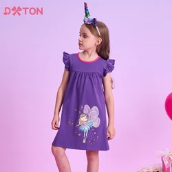 DXTON Summer Casual Dresses For Girls Flying Sleeve Toddler Girls Dress Sequin Butterfly Princess Dress Children Costumes 3-12Y