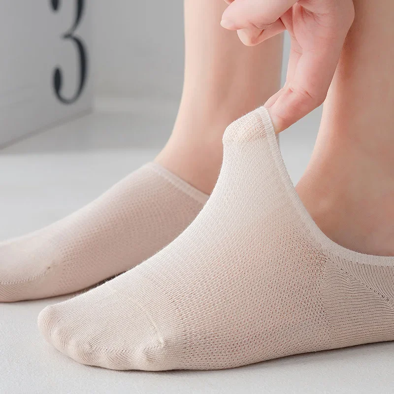 Fashion Women Socks Simple Solid Color Invisible Sock Slippers Thin Mesh Cotton Invisible Socks Color Breathable No Show Comfy