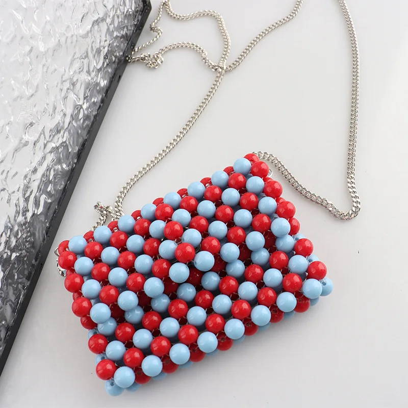 Spring Summer Beaded Crossbody Bag Fashion Luxury Design Chain Mini Bags American Retro Simple Women's Beading Purse