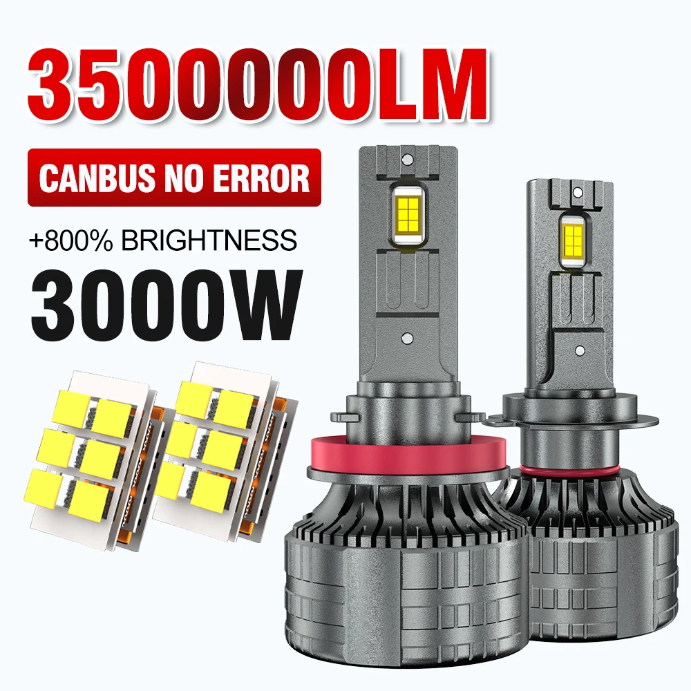 

2PCS H7 H4 LED Car Lights Canbus High Power LED 3000W 3500000LM H11 H9 H8 H1 HB3 9005 HB4 9006 Fog Lamp 6000K Headlight 12V 24V