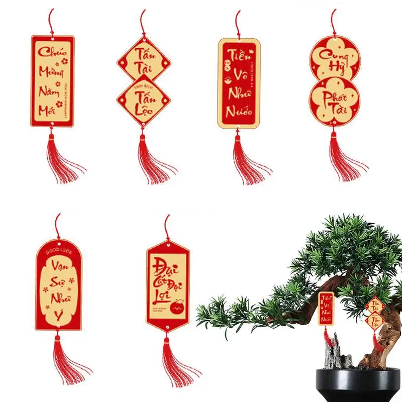 Vietnamese New Year Charm Set Of 6 Lucky Bonsai Pendants 2025 Lunar New Year Ornament Decorative Fortune Bringing Decor