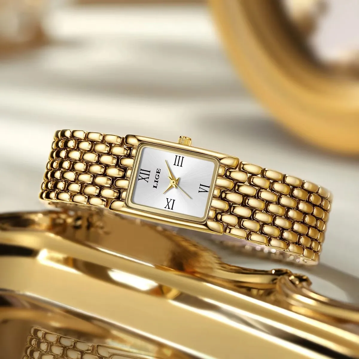 LIGE ساعة يد نسائية ماركة فاخرة ساعة للنساء سوار أنيق مقاوم للماء موضة كوارتز ساعات السيدات Reloj Para Mujer