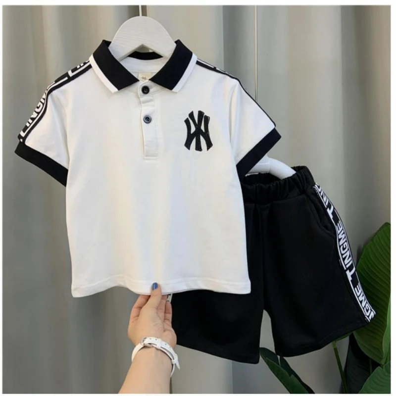 Summer Baby Boy Clothes Set Children Lapel Tshirts and Shorts 2 Pieces Suit Kid Letter Short Sleeve Top Bottom Outfit Tracksuits