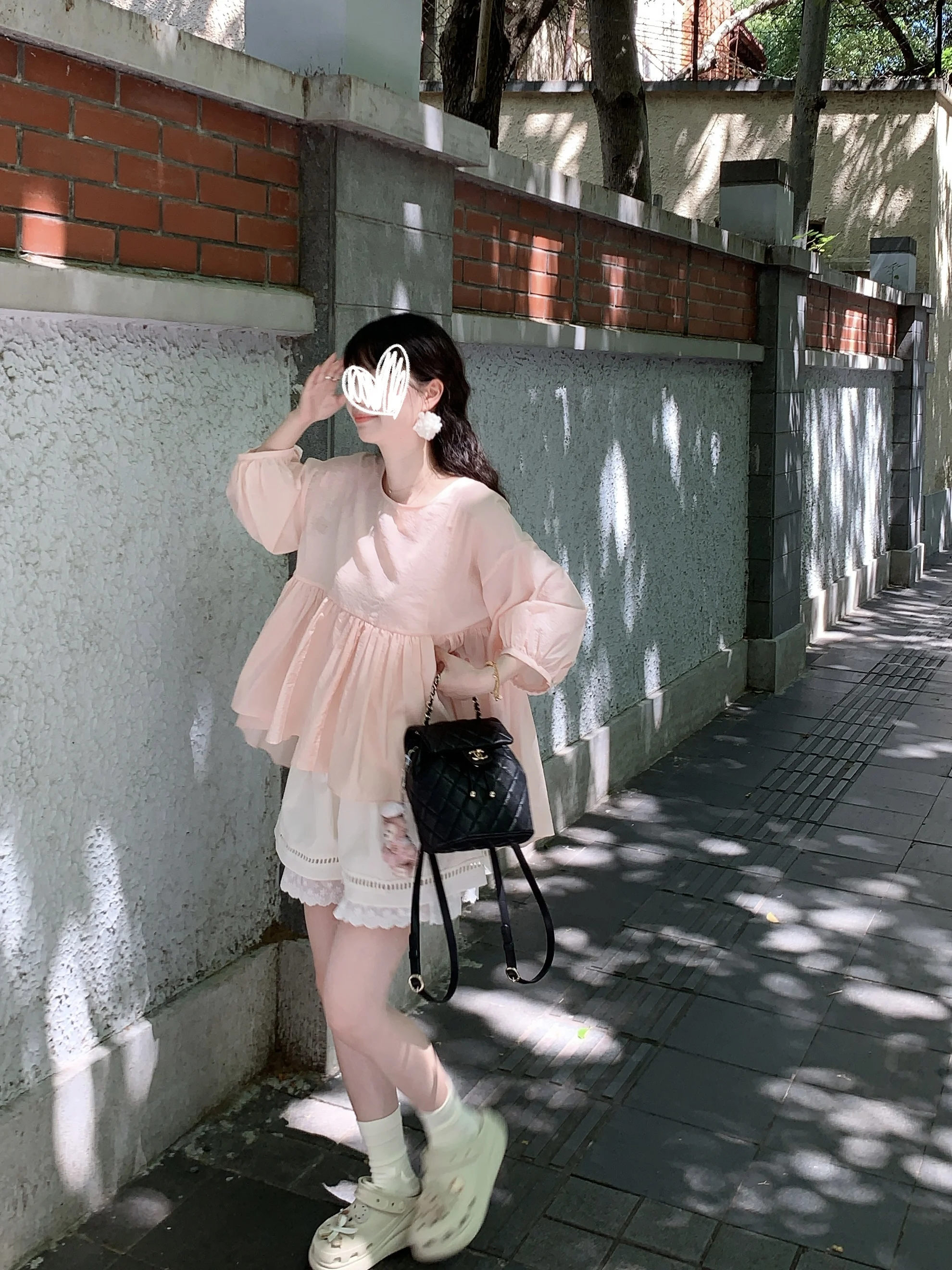 

Emilyng Summer New P Orange Pink Puffy Doll irt Top with Inner Strap White Enhancing Bubble Sve round Ne Casual B...