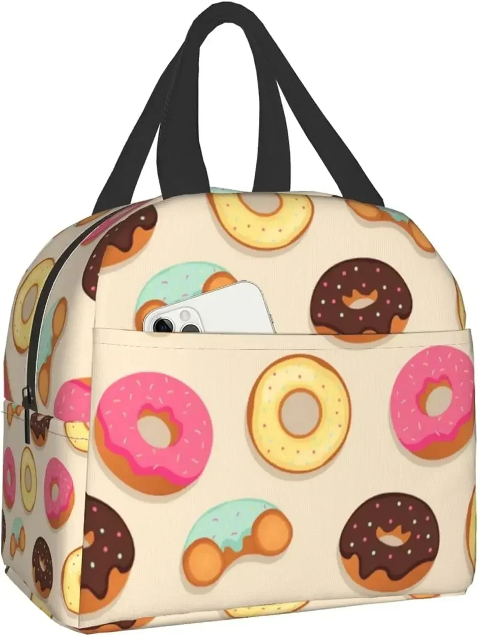 Funny Donuts Thermal Lunch Bag for Women Girl Insulated Cooler Lunch Box Containers for Adults Tote Bag Portable for Work School