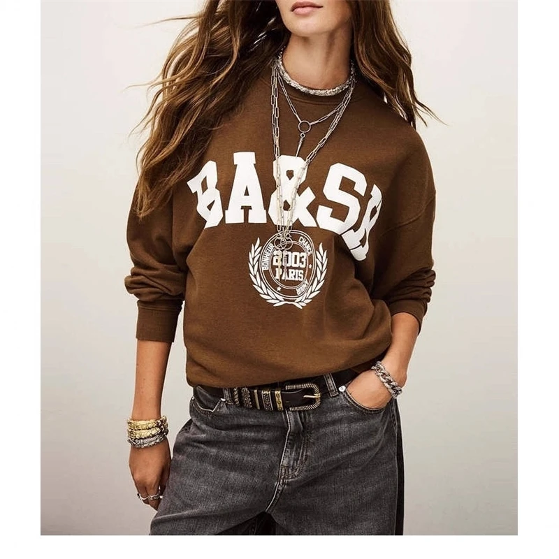 المرأة رقيقة جولة الرقبة البلوز الرجعية إلكتروني مطبوعة فضفاضة تناسب البلوز الخريف عارضة الشارع للنساء والمراهقين دافئ خمر #2