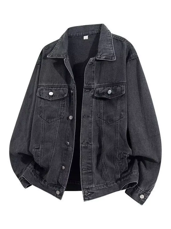 American Retro Denim Jacket Men's Spring Autumn Loose Casual Workwear Jacket Youthful Outdoor Active Style Classic Collar