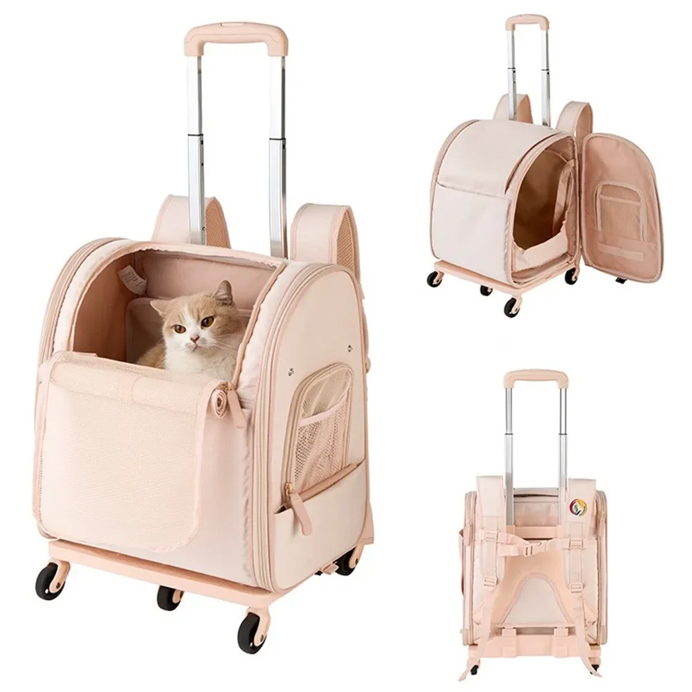 Foldable Pet Trolley Case Cat Dog Travel Tote Bag Backpack Handbag Ventilated Breathable Carrying Suitcase Pets Luggage Stroller