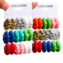 New 6/8Pcs/Set Colorful Acrylic Twisted Circle Earring Hoops for Women Trendy 28mm Thread Round Huggies Earring Party Jewelry