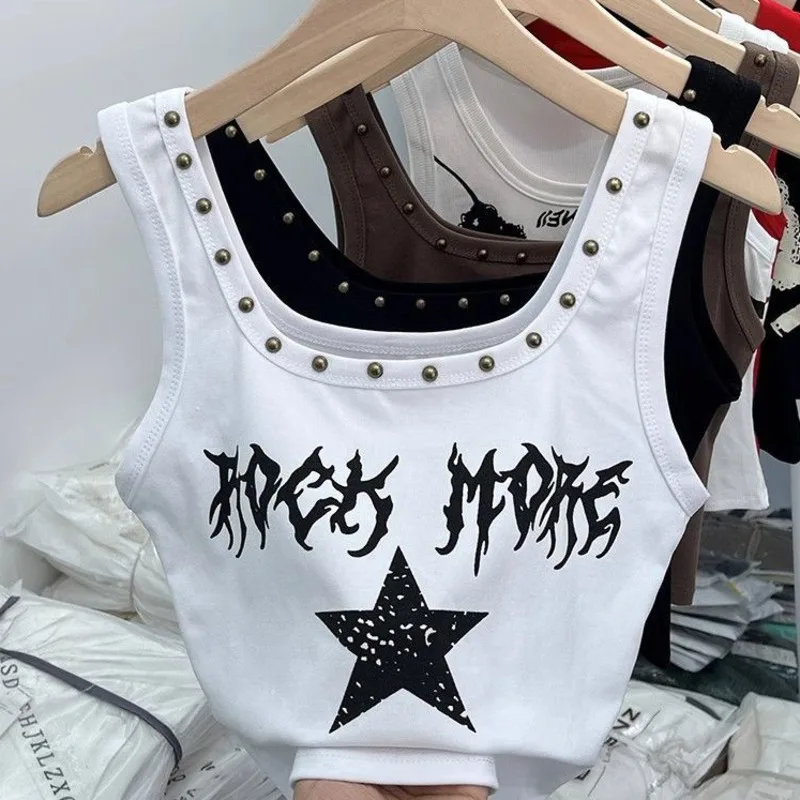 

Y2k Punk Grunge Star Rivet Camisole Vest Women Summer Chic American Short Crop Tank Tops Fashion Sleeveless T-shirts Streetwear