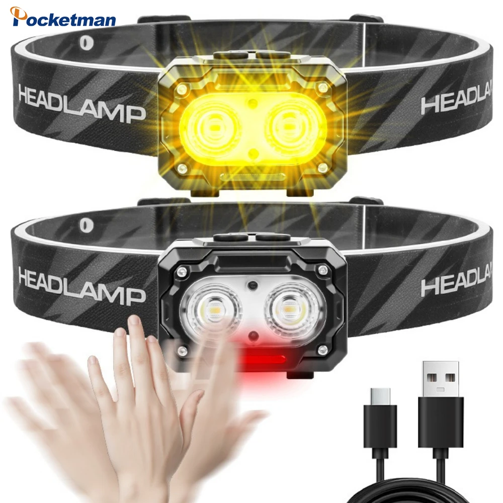 led-強力な光ヘッドランプ-usb-充電式モーションセンサーヘッドライトポータブルヘッドマウントランプ屋外釣りキャンプヘッドランプ
