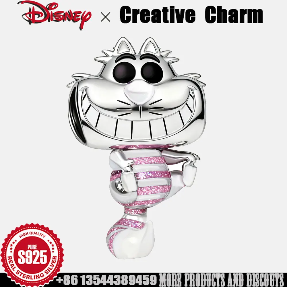 

Серебряный шарм Disney 925, милый чеширский кот, бусина для змеиной цепочки, браслет, детская игра, эмалированный шарм, женские роскошные ювелирные изделия, подарок
