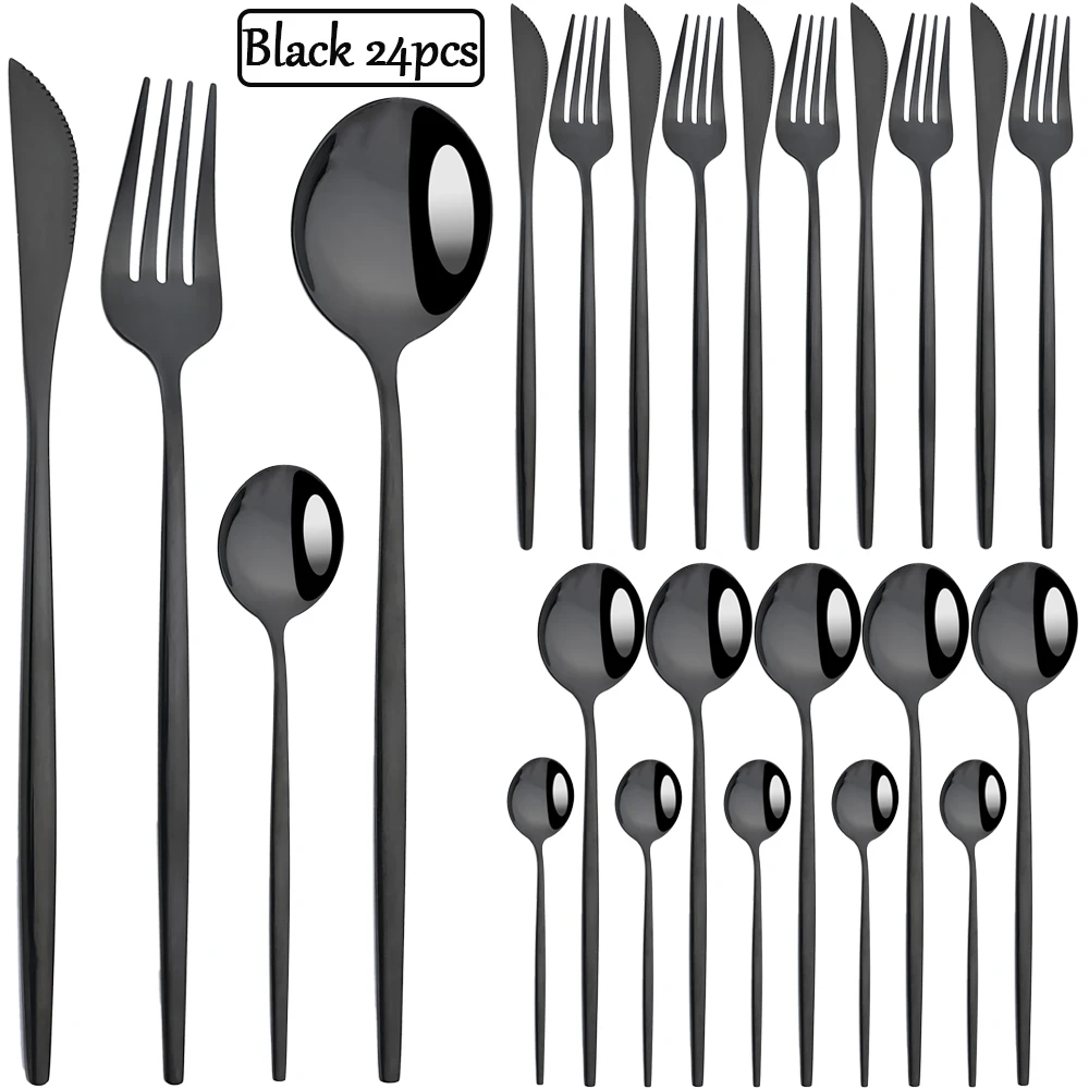 

Zoseil Cutlery Set Stainless Steel Dinnerware Set Knife Fork Spoon Flatware Kitchen Dining Silverware 24pcs Black Tableware