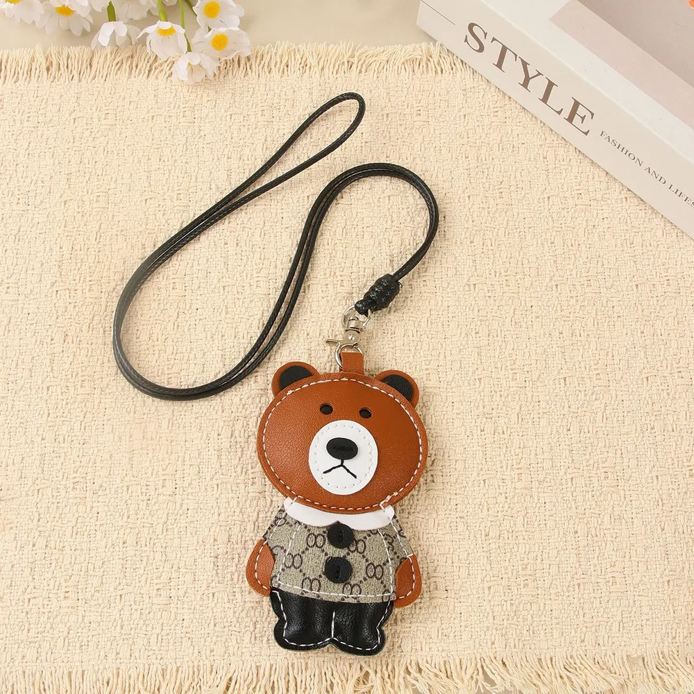 Leather Bear Bag Charm Teddy Bear Keychain Lightweight Purse Charm With Long Strap For Handbag Tote Bag Daily Styling Accessory