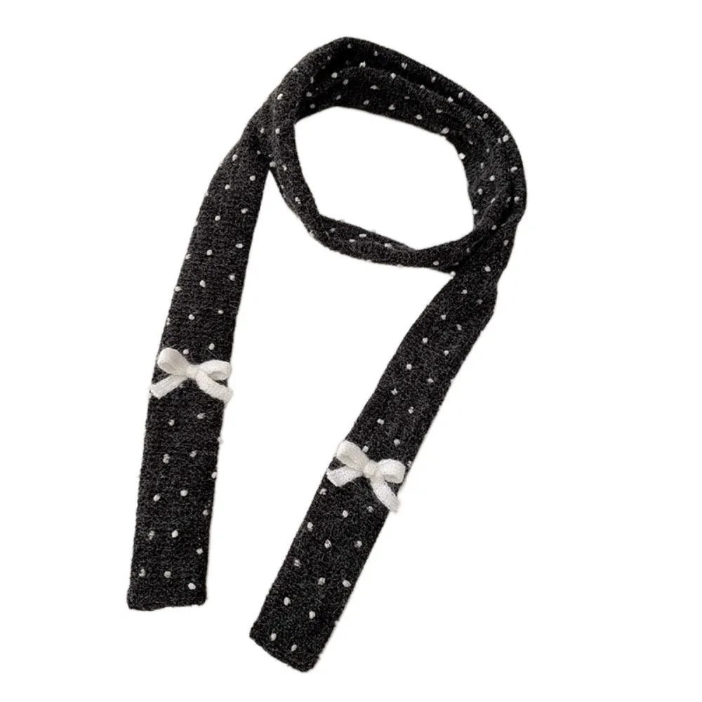 

Casual Polka Dot Bow Wool Shawl Y2K Harajuku Knitted Scarf Dressing Decoration Ribbon Long Narrow Scarves Outdoor