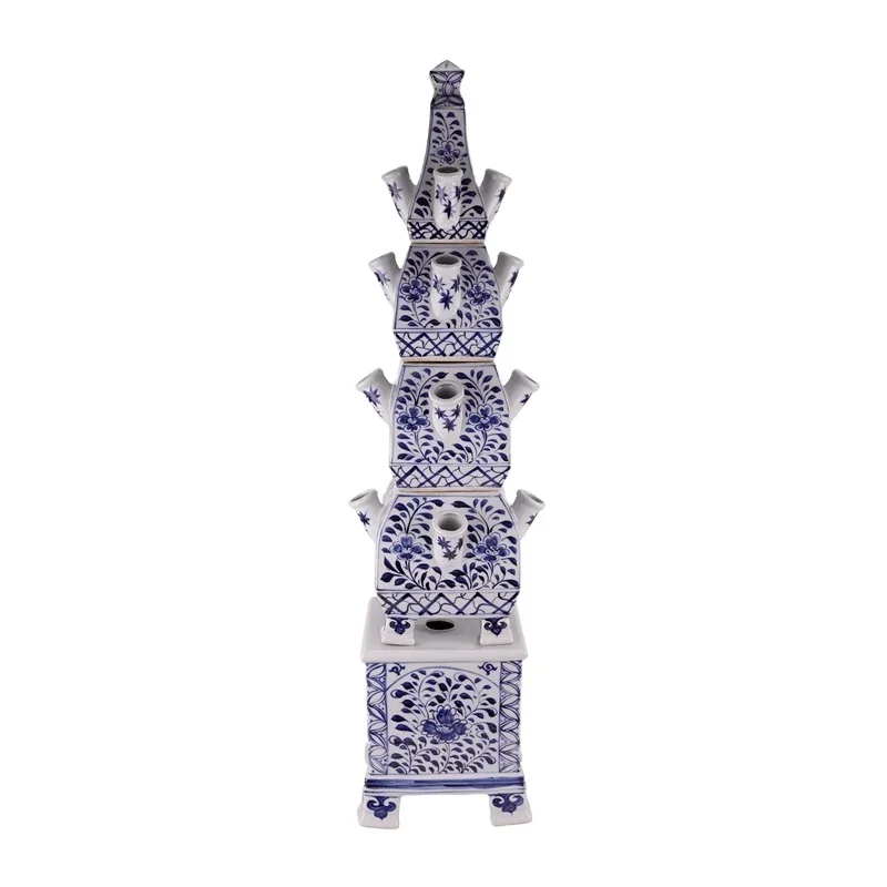 

Traditional Blue and white Porcelain Twisted flower Pattern Five Layer Pagoda home decor