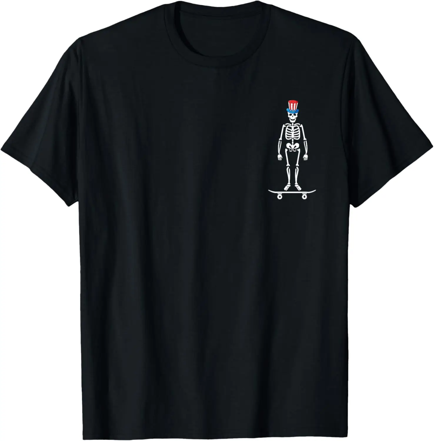 

Skeleton Skateboard 4th Of July Funny US Flag Patriotic T-Shirt