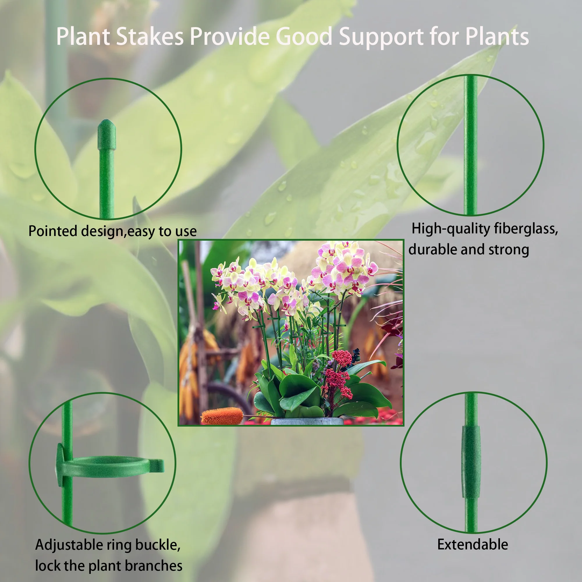 12/20Pcs Plant Stakes,18 Inch, Green Plant Sticks Support,  Adjustable Garden Single Stem Support Stake