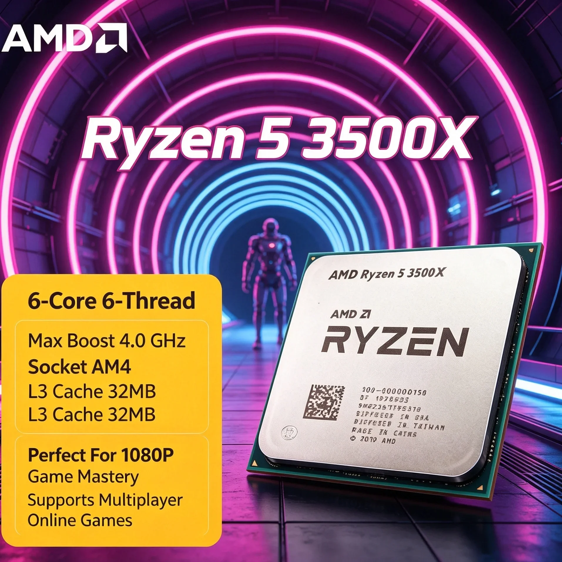 AMD Ryzen 5 3500X Desktop CPU 6 Cores 4.1GHz Boost For College Study Dorm Room PC Coursework Gaming Balance