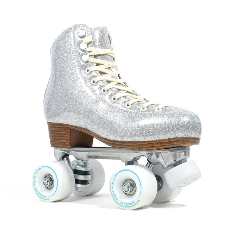 2025 Double Row Roller Skate Shoes 4 Wheels Skates For Women Men Outdoor Skating Training Quad Sneakers Size 34 35 36 37 38-44