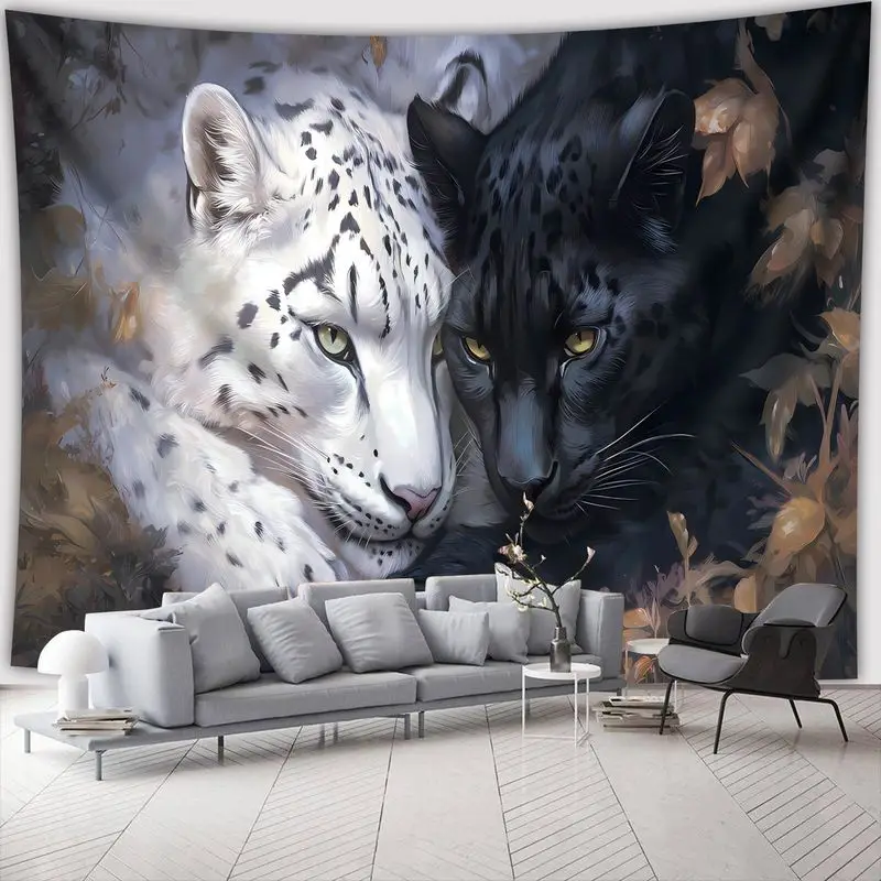 VIKAMA Retro Black White Snow Leopard Black Leopard Vintage Tapestry, Wild Wall Hanging for Bedroom Living Room Dorm