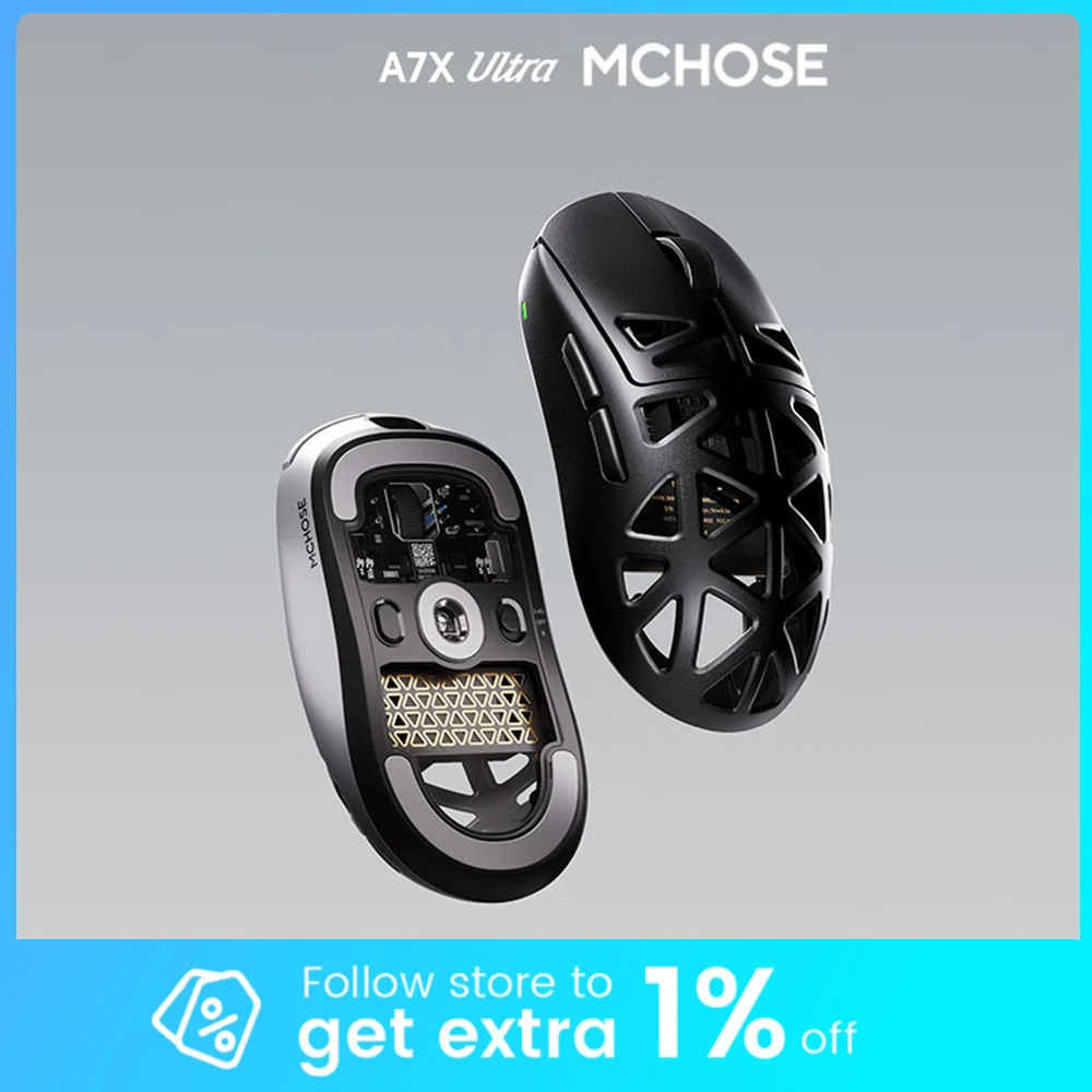 

Беспроводная мышь MCHOSE A7X Ultra, трехрежимная мышь Paw3950 TI, 8000 Гц, полые игровые мыши из магниевого сплава, геймерские аксессуары для ПК