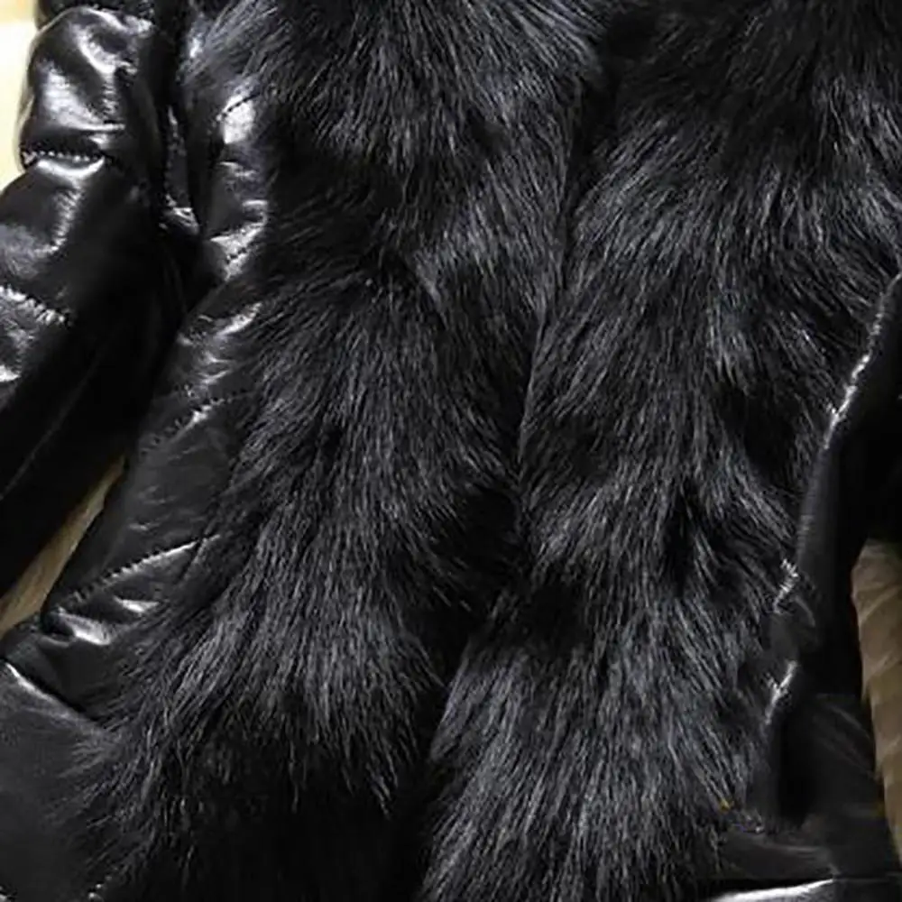 5XL Faux Fur Collar Leather Women Coat Oversized Fleece Faux Fur Winter Coat Luxury Faux Rabbit Fur Jackets manteau femme hiver