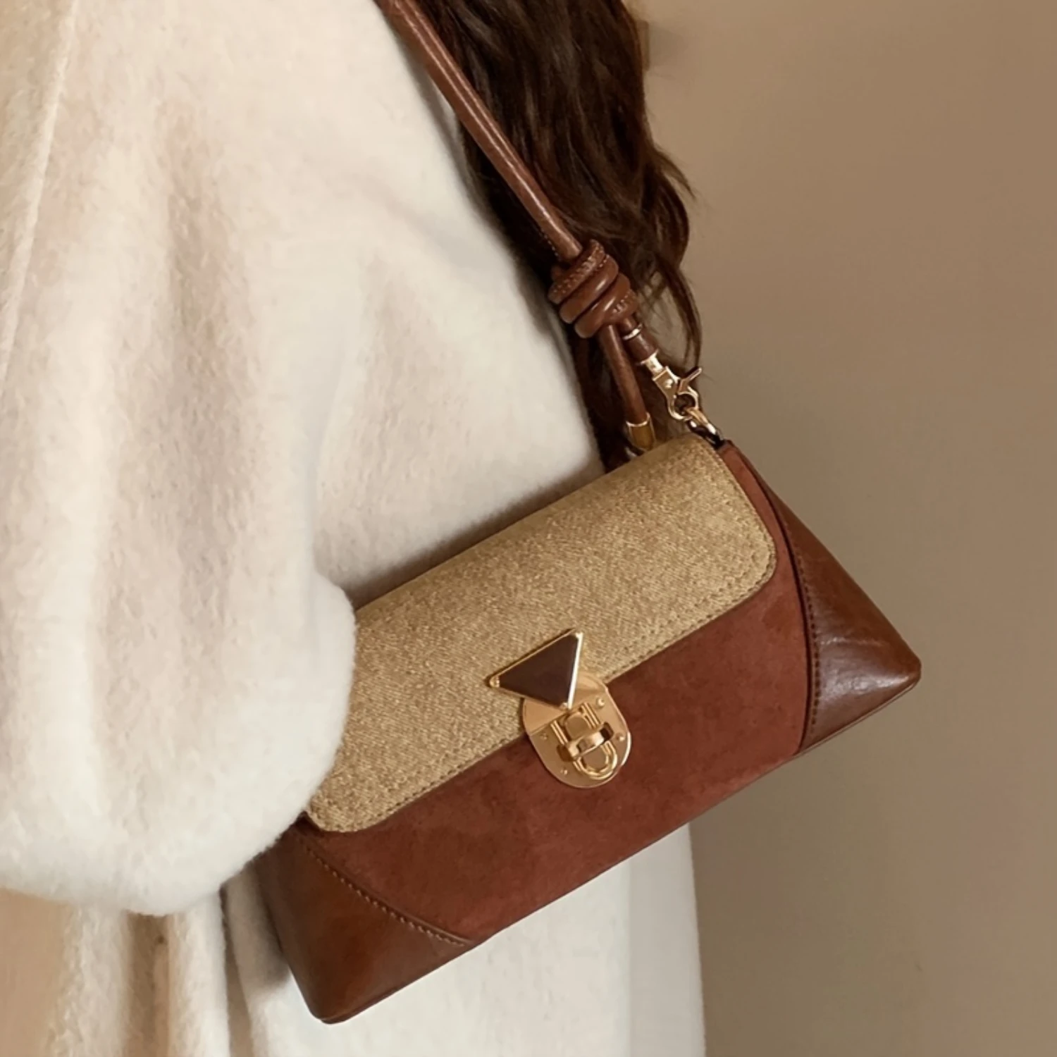 

Patchwork Shoulder Bag, Niche Design Underarm Bag, Women's Bag Handbag Flap Purse