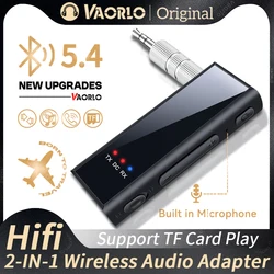 Nuovo trasmettitore ricevitore audio Bluetooth 5.4 2 in 1 3.5MM AUX Hifi Stereo Music Wireless Adapter con microfono Supporta la riproduzione di schede TF per auto, aereo, viaggio, TV, PC, cuffie, altoparlante