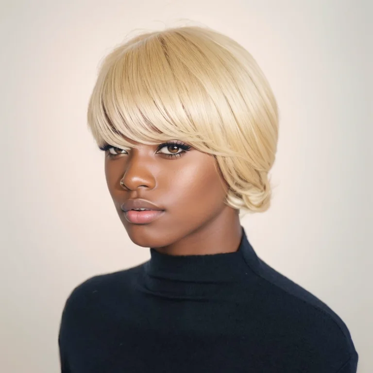 Straight blonde Short Pixie Cut Wig for Black Women with Bangs Short Bob Machine Made Human Hair Wig