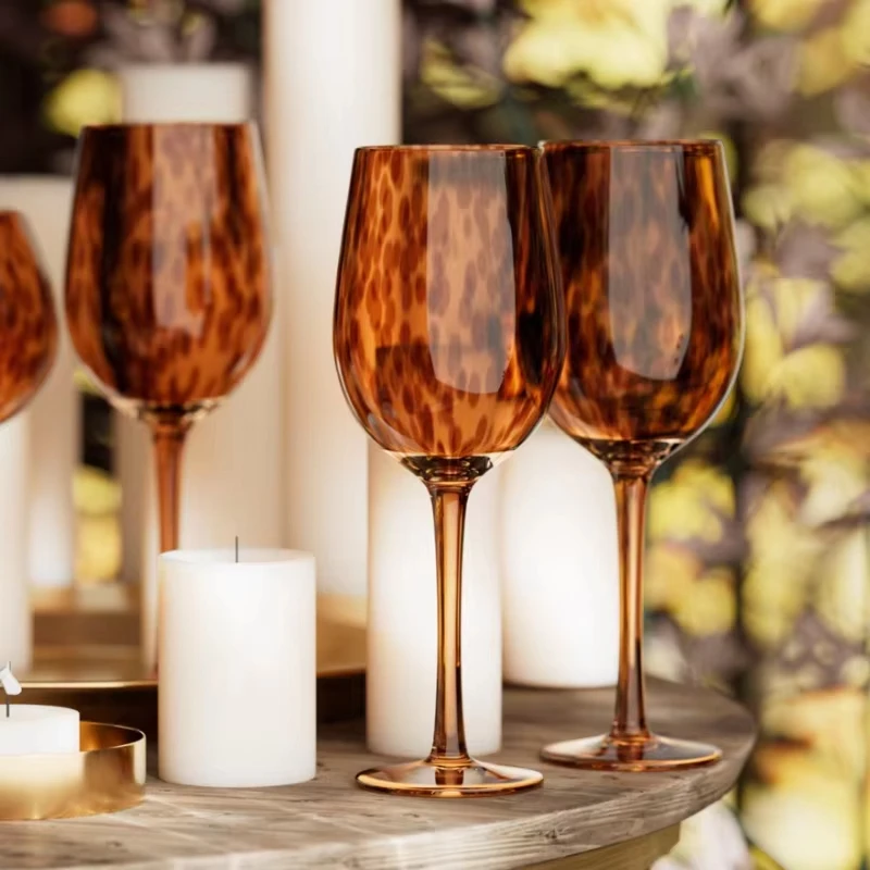 Creative Amber Leopard Print Handmade Crystal Red Wine Glass Burgundy Bordeaux Goblet Art Apple Cup Whiskey Drinkware