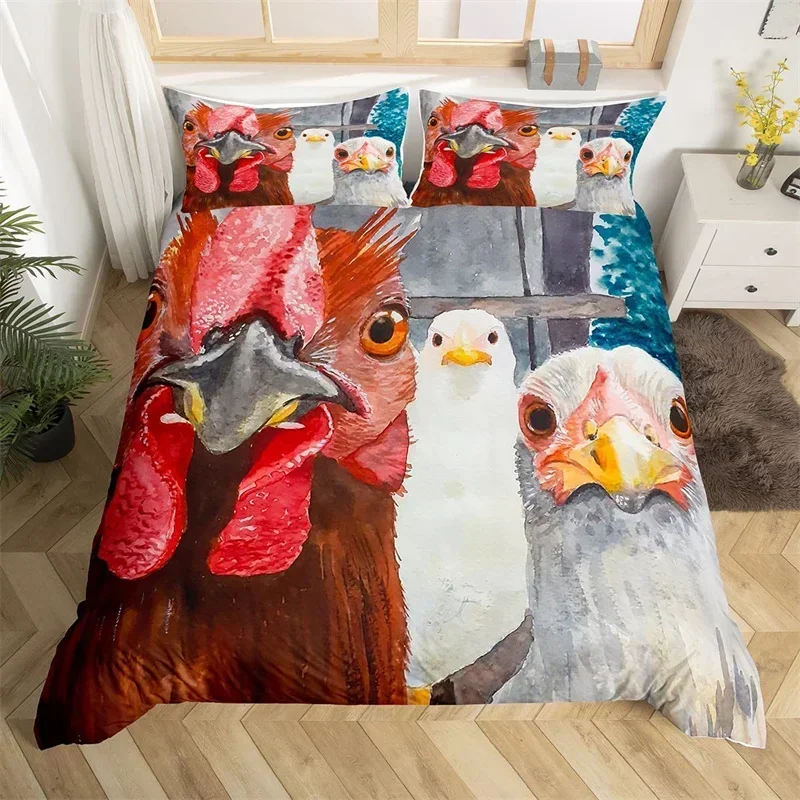

Rooster Bedding Set Farm Animal Comfortable Duvet Quilt Cover Pillowcase Bedding Set Children Bedroom Decoration Home Textile