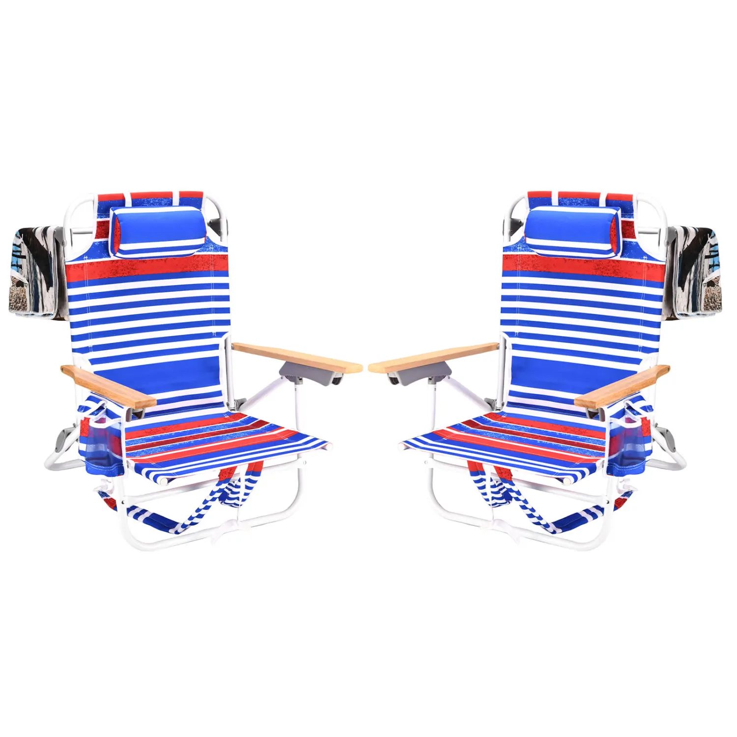 Beach Chair Set: 2 Beach Chairs with Towel Backpack & 5 Position Folding Lightweight Design - 13